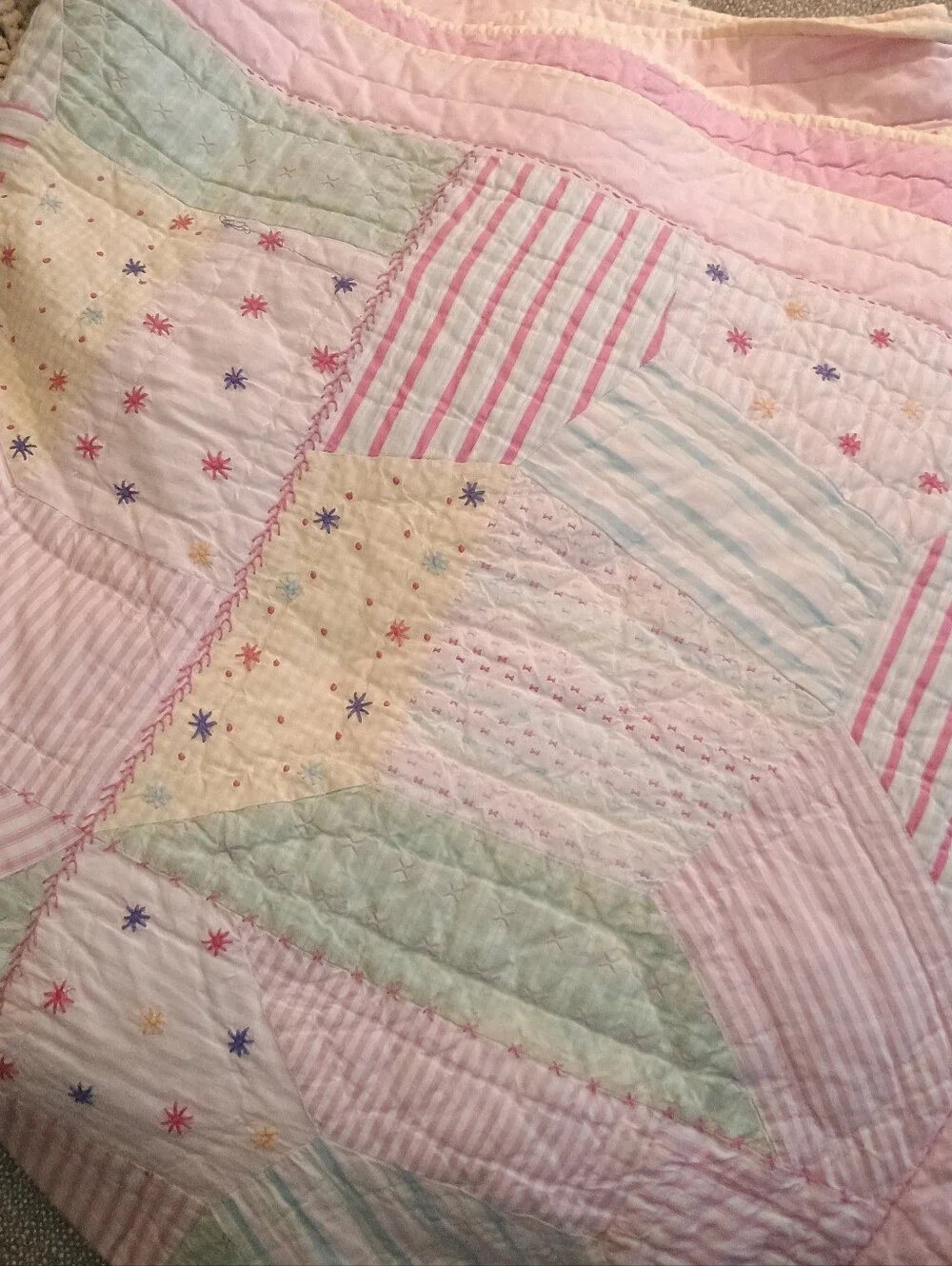 Vintage Pottery Barn Full/Queen Tumbling Blocks Quilt Patchwork Retired Pattern